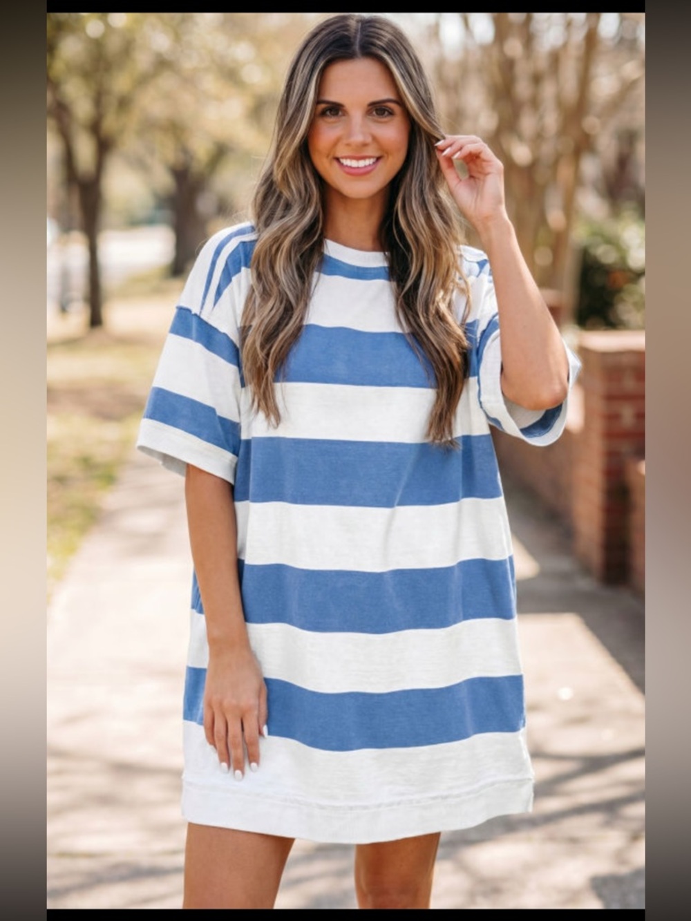 1213. Blue raw hem short sleeve color blocked T-Shirt dress